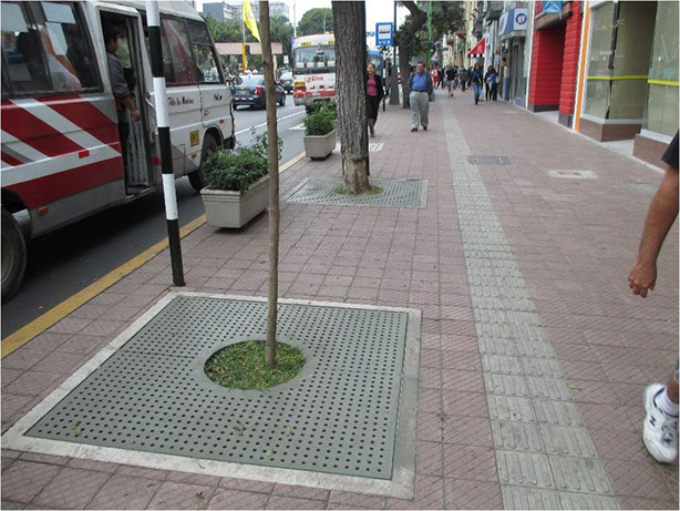 Itinerario de peatones: Alcorque accesible. No afecta al sentido de la marcha. 