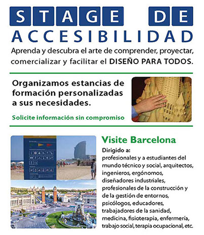 Cartel Stages de Accesibilidad, justo debajo hay un formulario para su inscripción Dirigido a profesionales y estudiantes del mundo técnico y social, arquitectos, ingenieros, ergónomos, diseñadores industriales, etc...